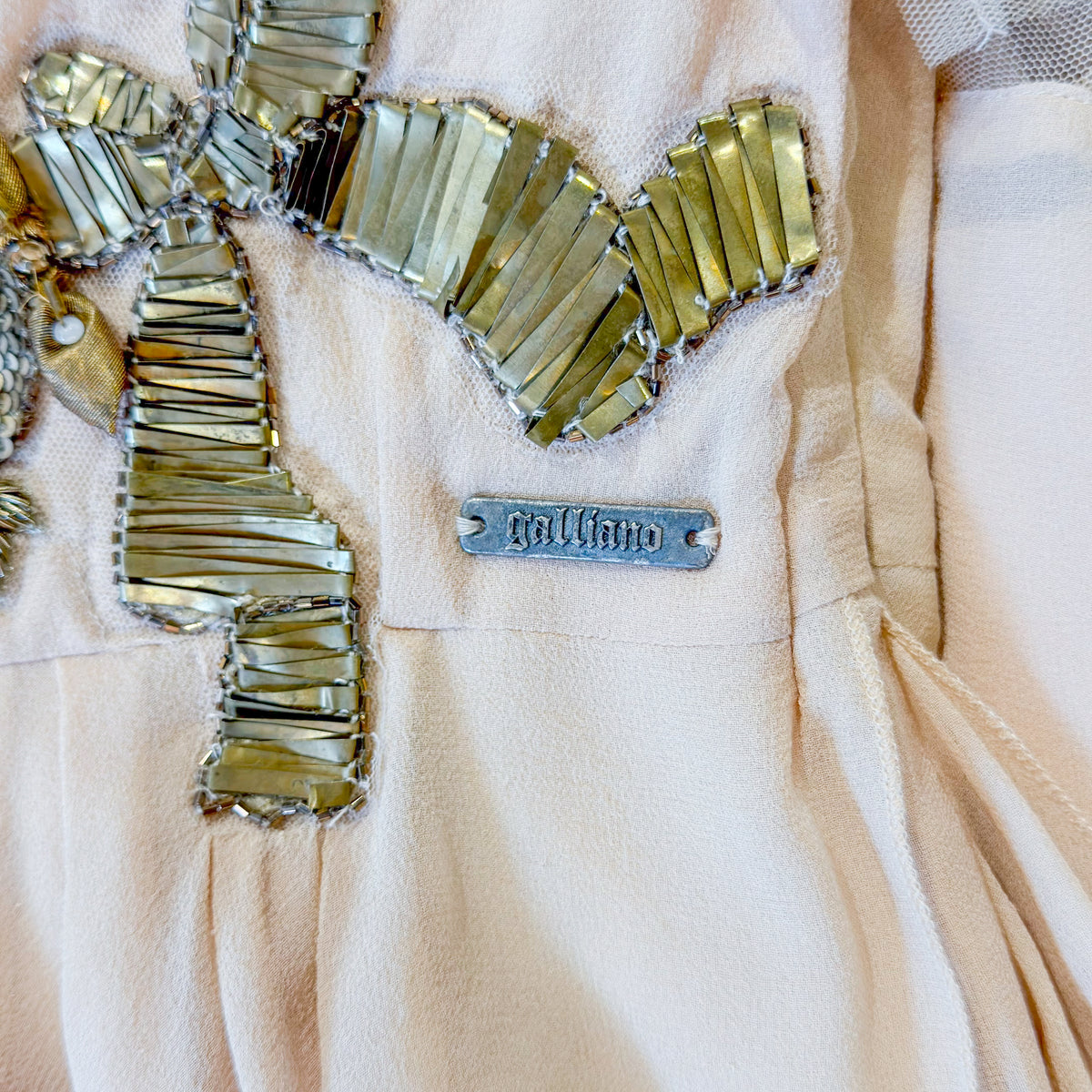 Embellished Draped Blush Silk Dress Galliano SS 2008