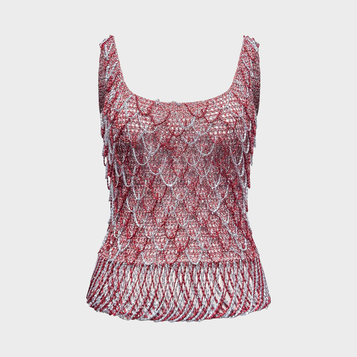 Red & Silver Metallic Crochet Top Loris Azzaro 1970s
