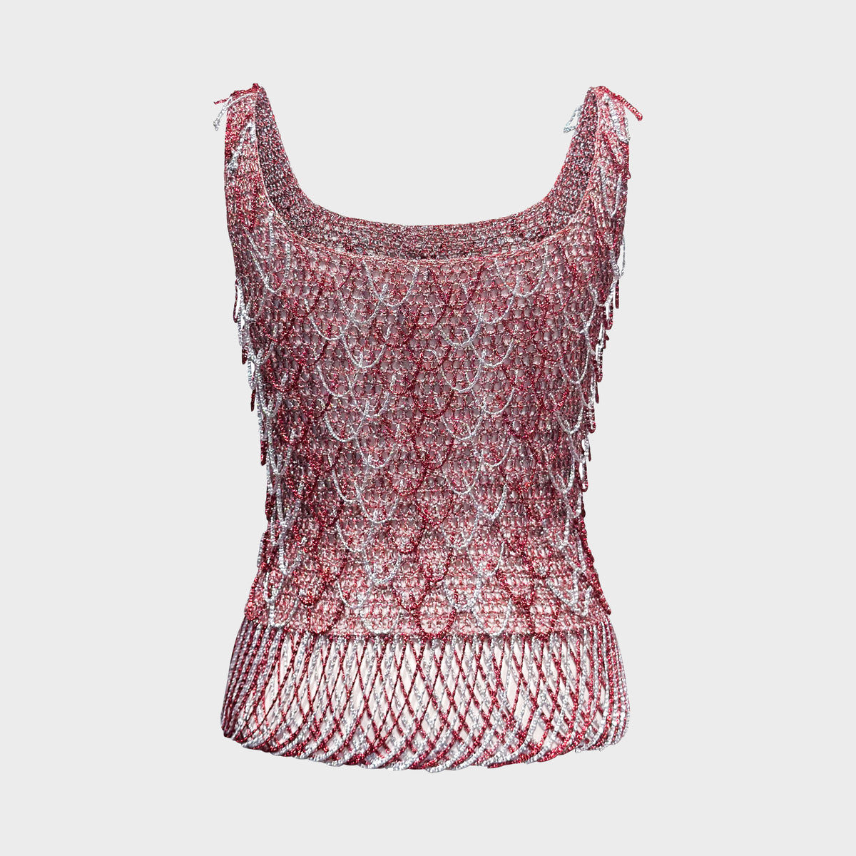 Red & Silver Metallic Crochet Top Loris Azzaro 1970s