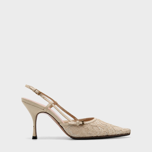Ivory Lace Slingback Heels Prada