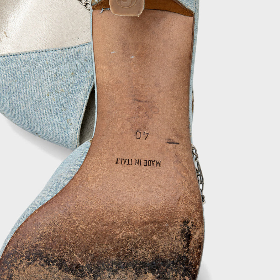 Light Blue Denim Chain Mules Christian Dior by John Galliano