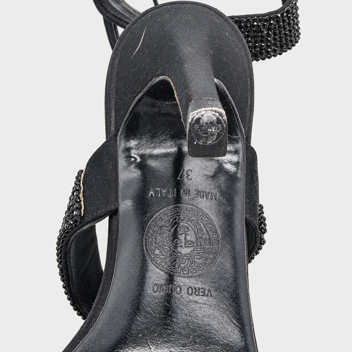 Black Crystal-Strap Sandals Gianni Versace