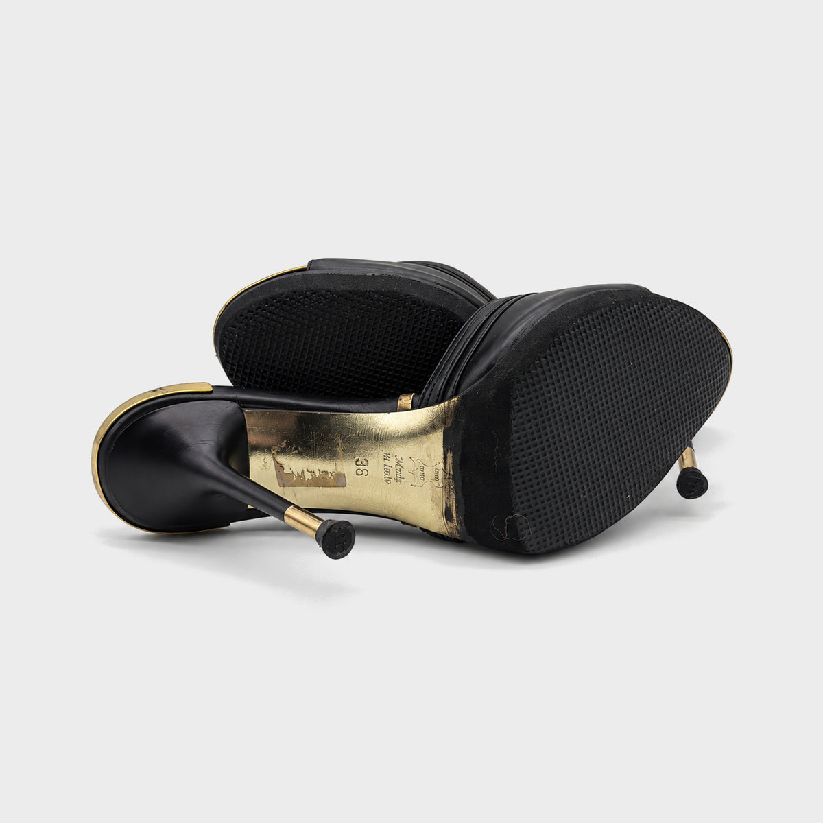 Black Leather & Gold Ring Mules Gianmarco Lorenzi