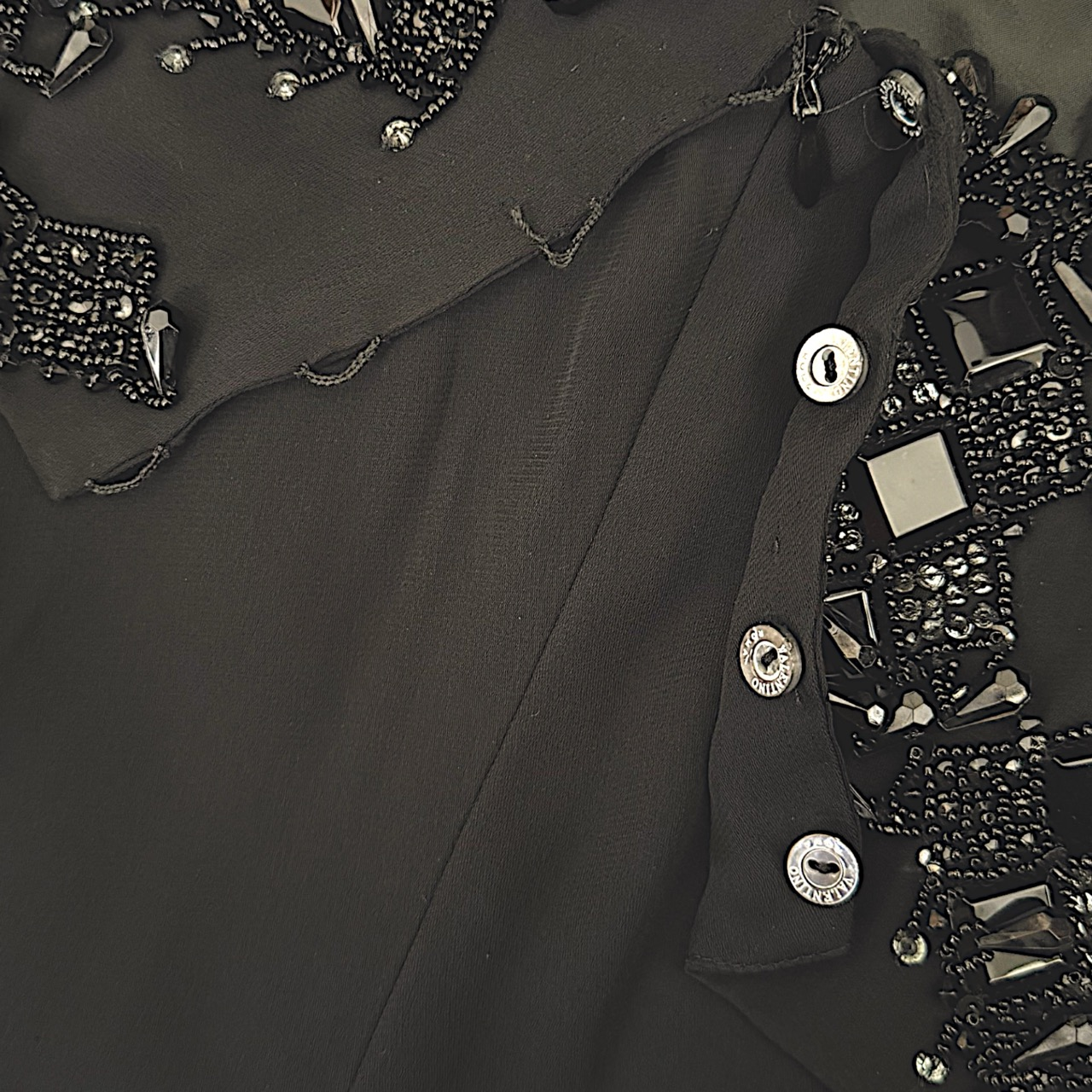 Square Neckline Black Evening Gown Valentino 2000s