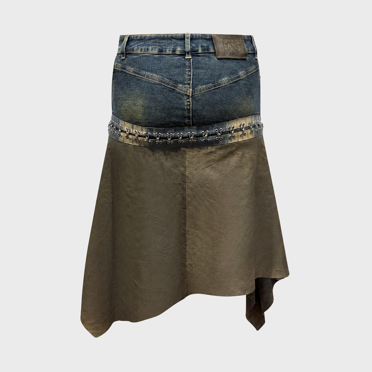 Denim and Leather Asymmetric Skirt Plein Sud FW 2003