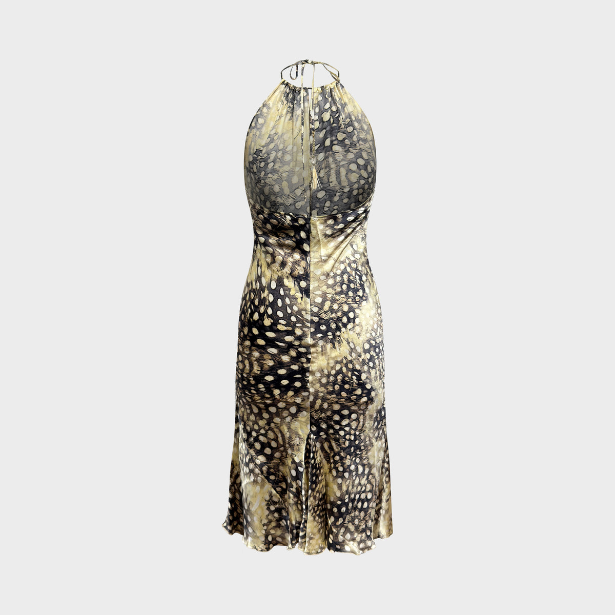 Halter Neck Feather Printed Silk Dress Roberto Cavalli SS 2004