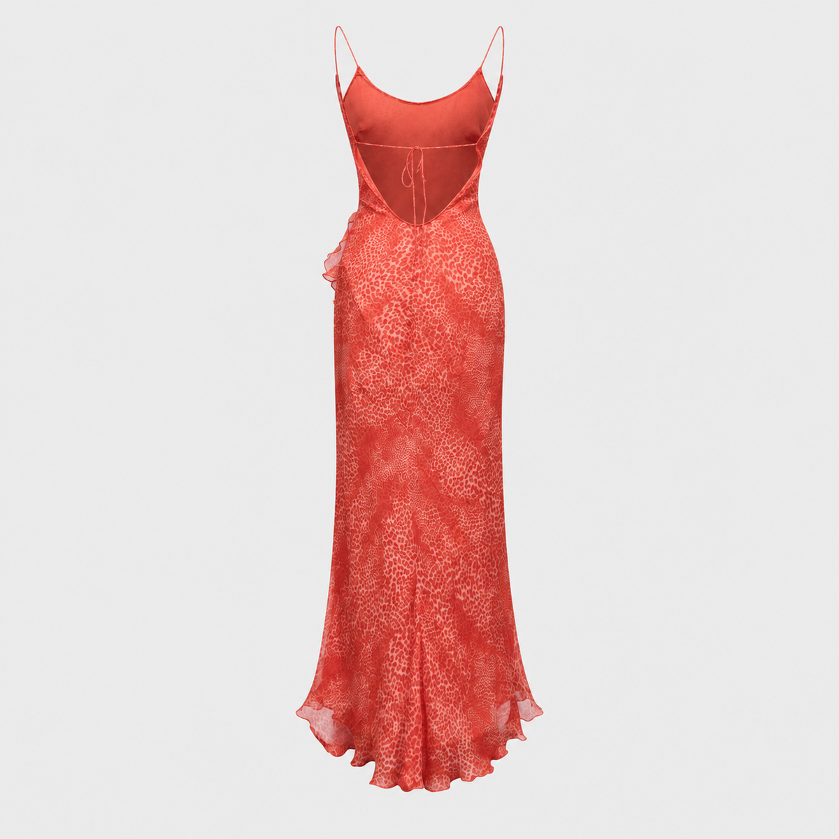 Red Leopard Print Ruffled Silk Dress Blumarine 1990s