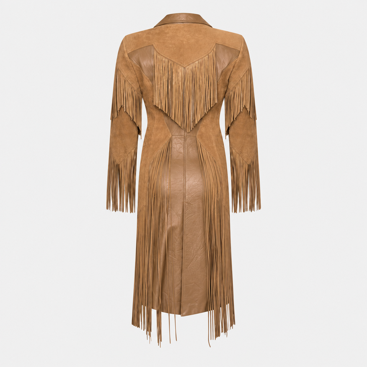 Brown Leather Fringed Trench Coat Versace FW 2003