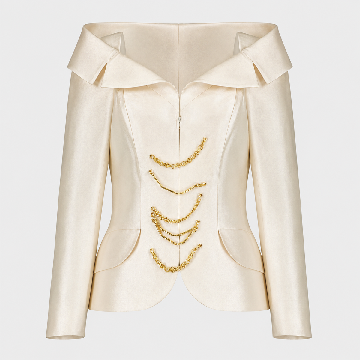 Ivory Satin Off-Shoulder Jacket Christian Lacroix FW 1993