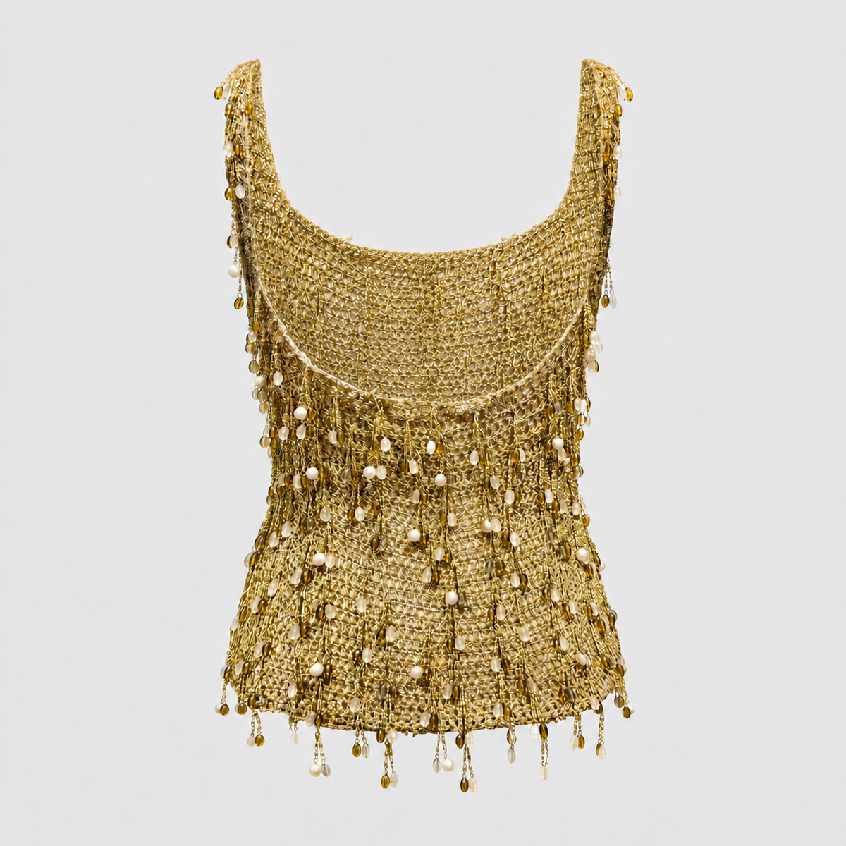 Gold Metallic Knit Beaded Top Loris Azzaro