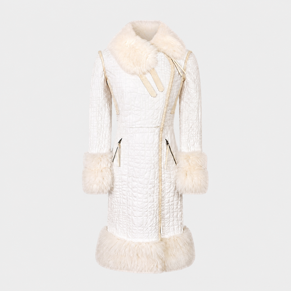 White Leather, Fox & Snake Coat Roberto Cavalli FW 2005