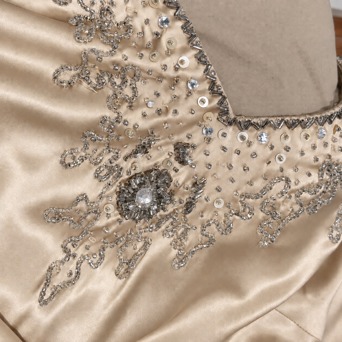 Champagne Embellished Silk Dress Versace 2000s