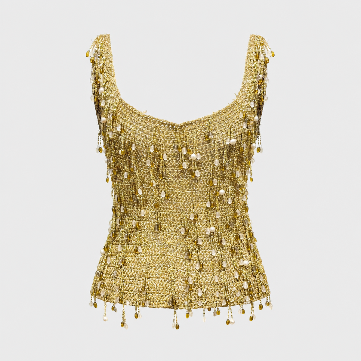 Gold Metallic Knit Beaded Top Loris Azzaro