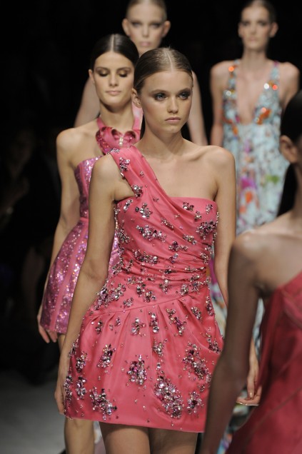 Pink Crystal Embellished One-Shoulder Gown Versace SS 2009