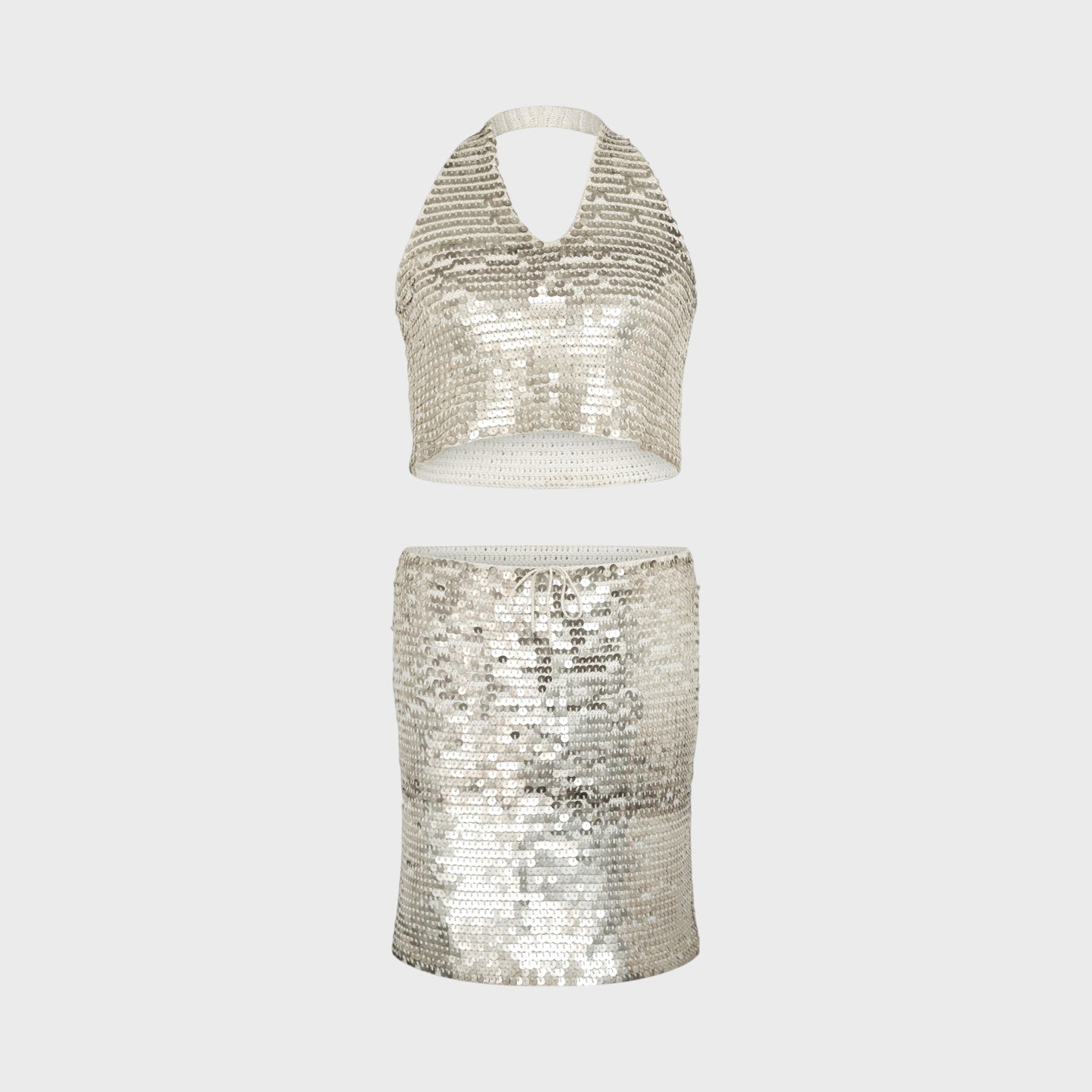 Silver Sequin Halter Top & Skirt Set Chanel SS 2000 by Karl Lagerfeld