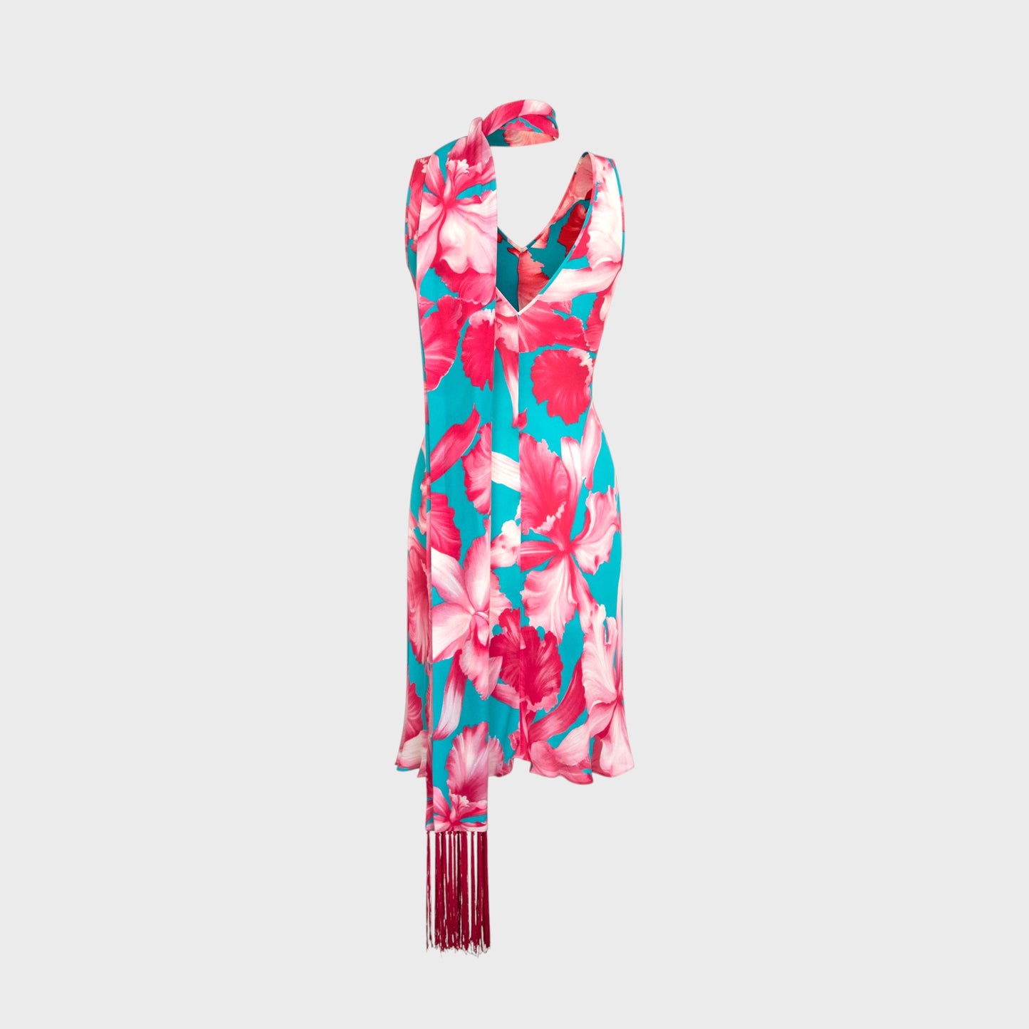 Floral Print Silk Dress with Fringed Scarf Celine SS 2004 by Michael Kors