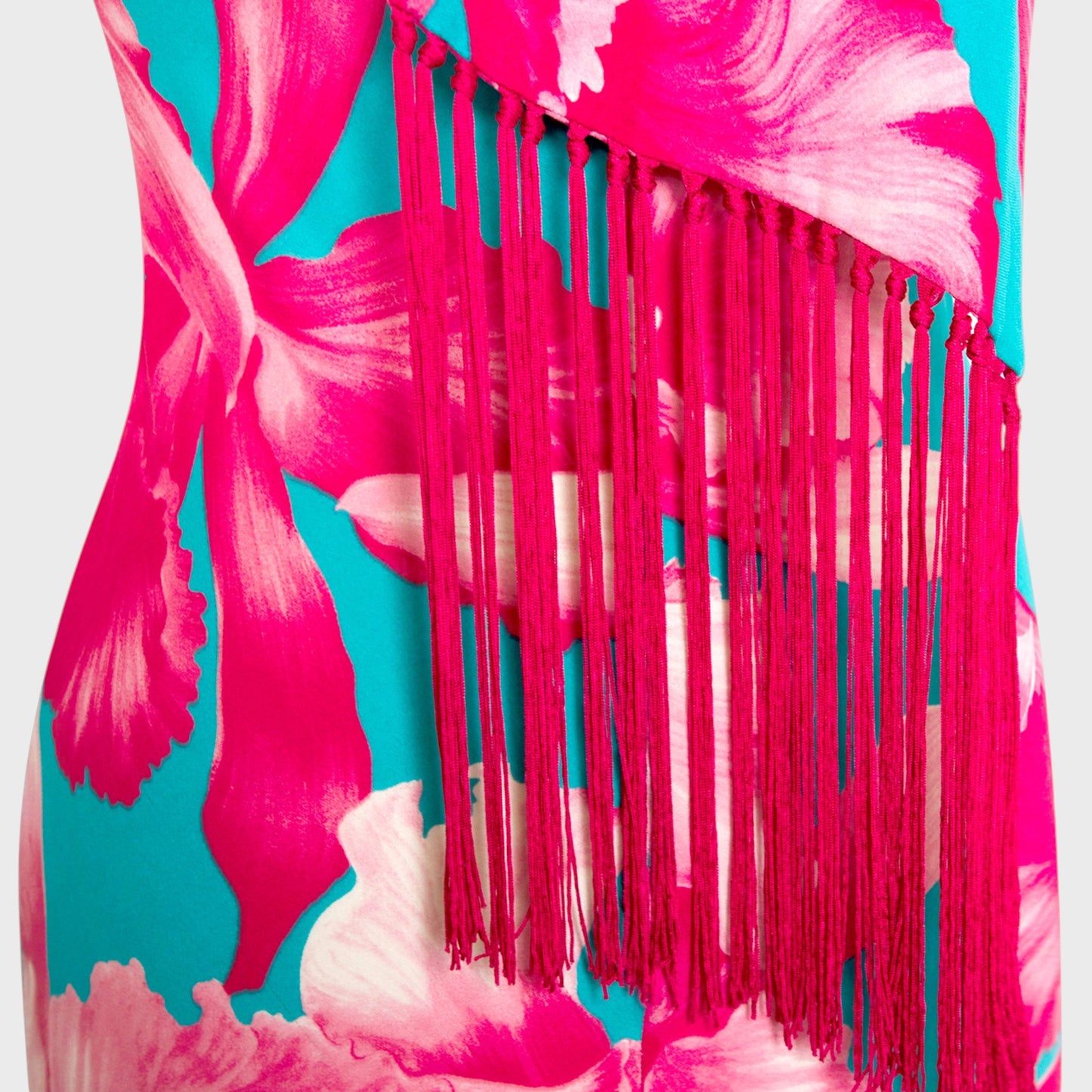 Floral Print Silk Dress with Fringed Scarf Celine SS 2004 by Michael Kors