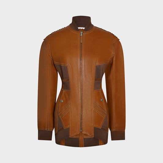 Veste en Cuir Jean Paul Gaultier Beige SS 2004 par Jean Paul Gaultier