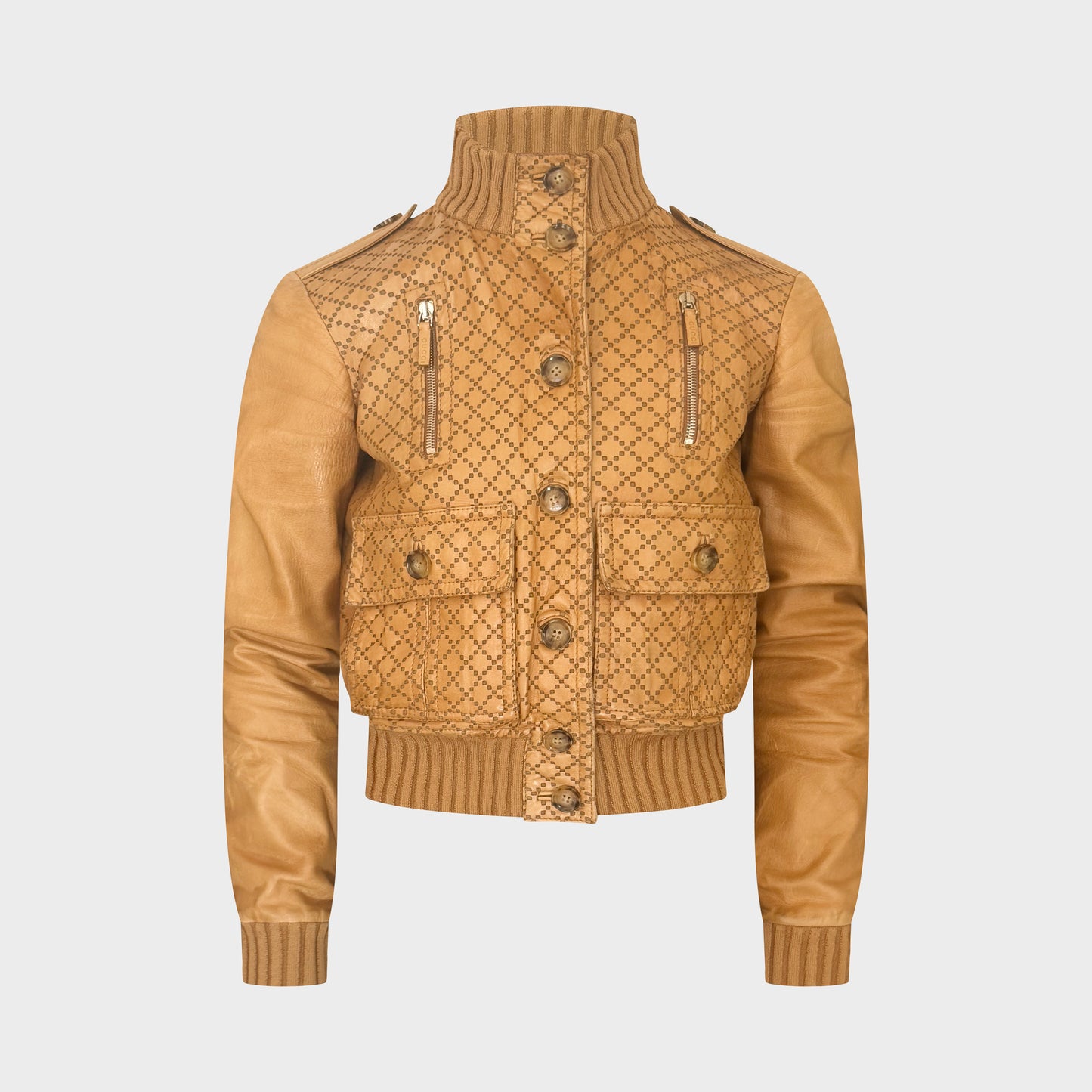 Perforated Brown Leather Bomber Jacket Gucci Resort 2006 by Frida Giannini