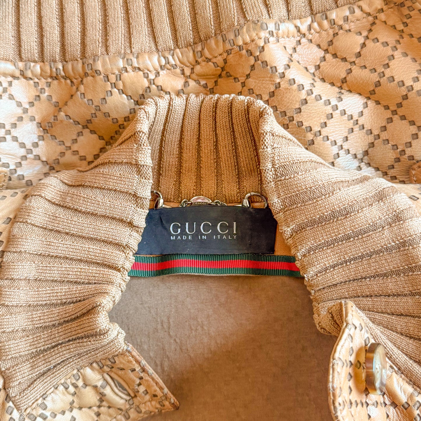 Perforated Brown Leather Bomber Jacket Gucci Resort 2006 by Frida Giannini