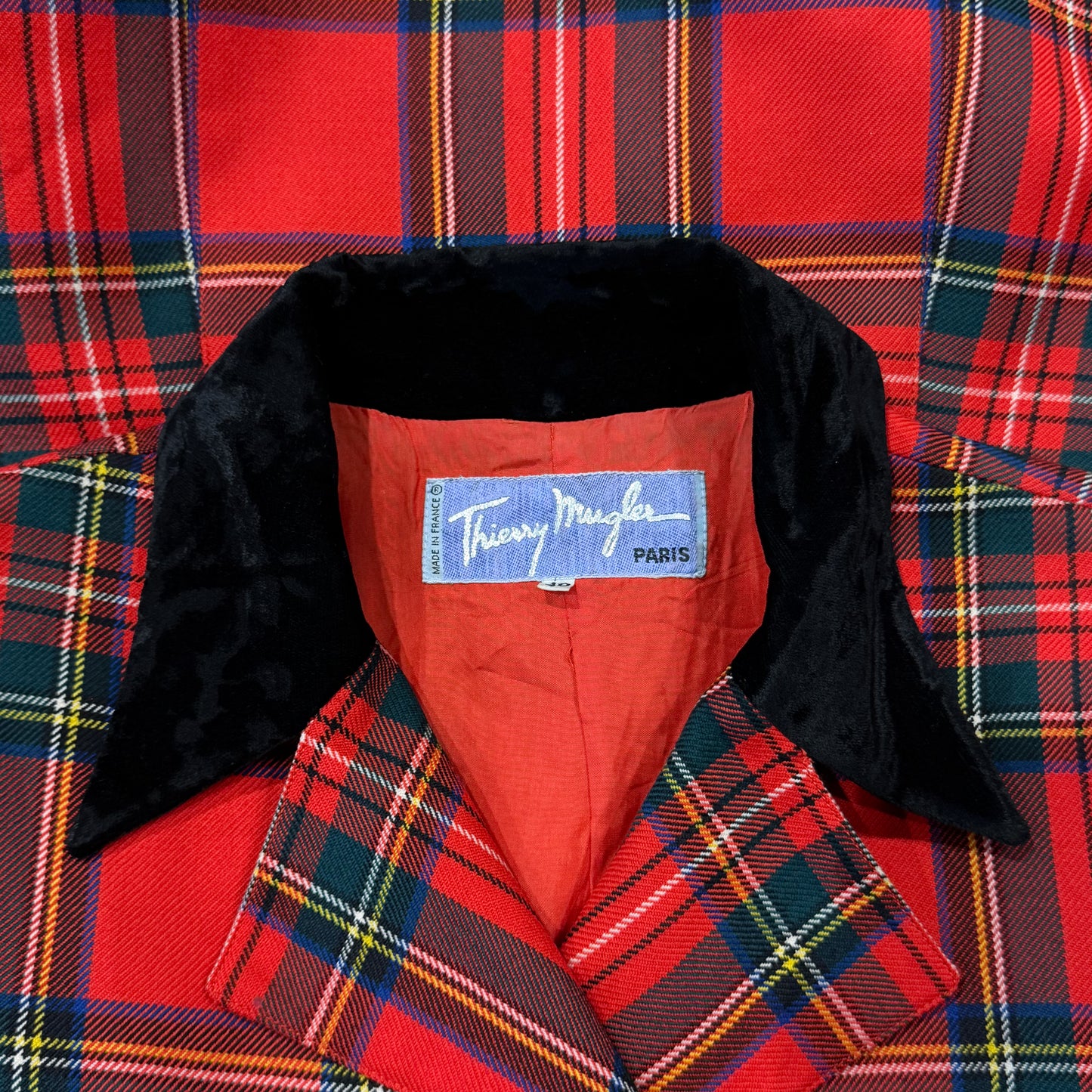 Red Tartan Velvet Trim Jacket Thierry Mugler FW 1983