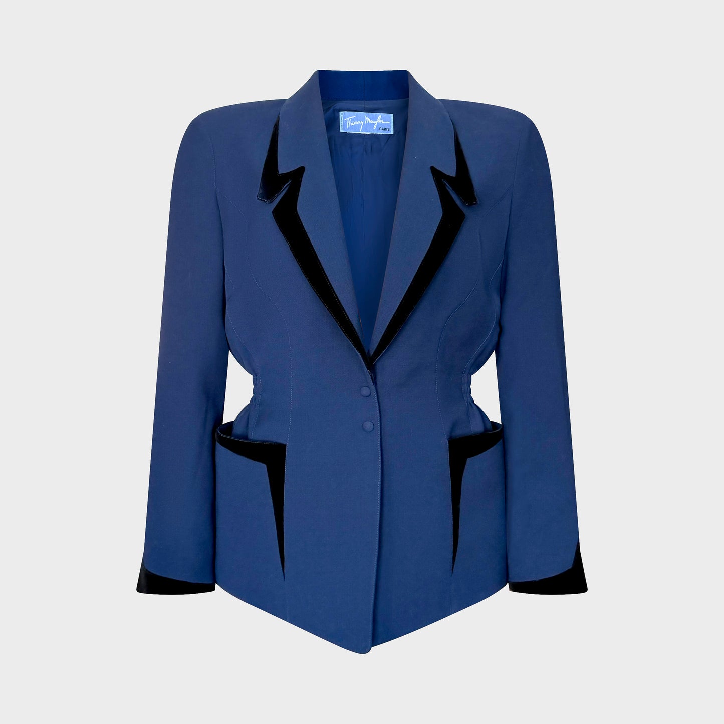Cobalt Blue Velvet Trim Tailored Jacket Thierry Mugler FW 1992