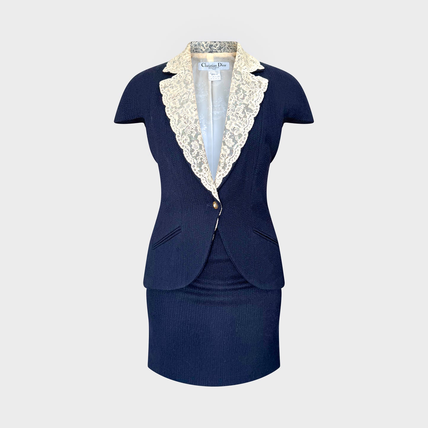 Navy Lace Collar Skirt Suit Christian Dior SS 1998 by John Galliano