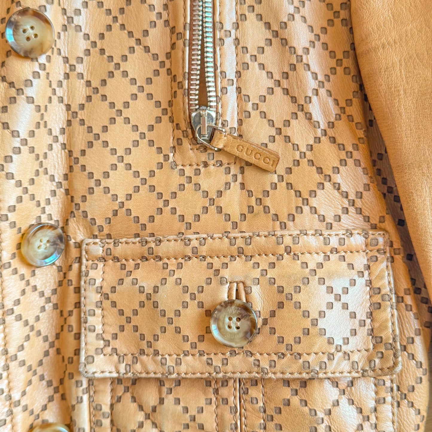 Perforated Brown Leather Bomber Jacket Gucci Resort 2006 by Frida Giannini