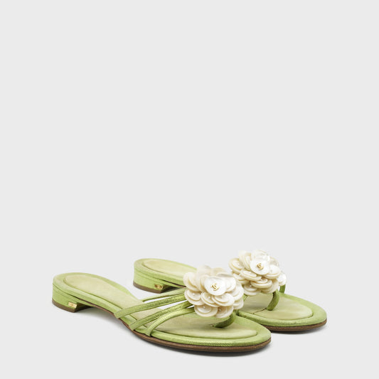 Sandales Satin Vert Chanel 2000 par Karl Lagerfeld
