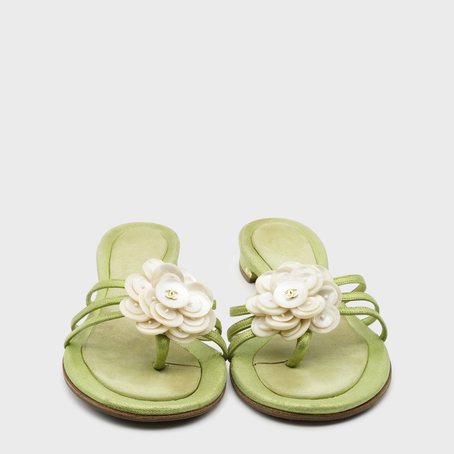 Sandales Satin Vert Chanel 2000 par Karl Lagerfeld