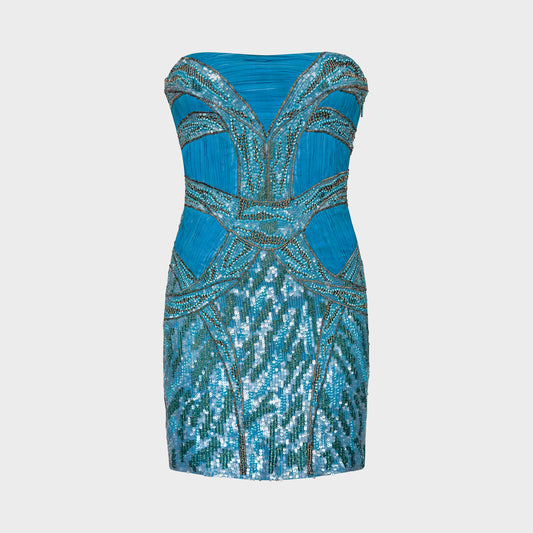 Turquoise Lace-Up Embellished Mini Dress Roberto Cavalli Pre-Fall 2012