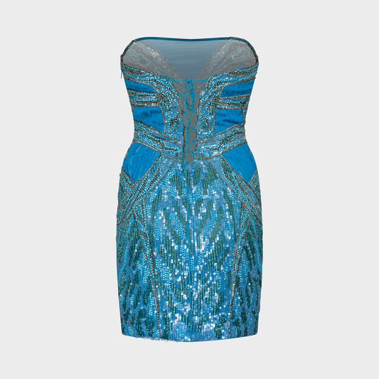 Turquoise Lace-Up Embellished Mini Dress Roberto Cavalli Pre-Fall 2012