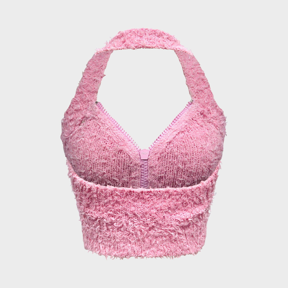 Pink Bouclé Halter Zip Top Moschino SS 2015 by Jeremy Scott