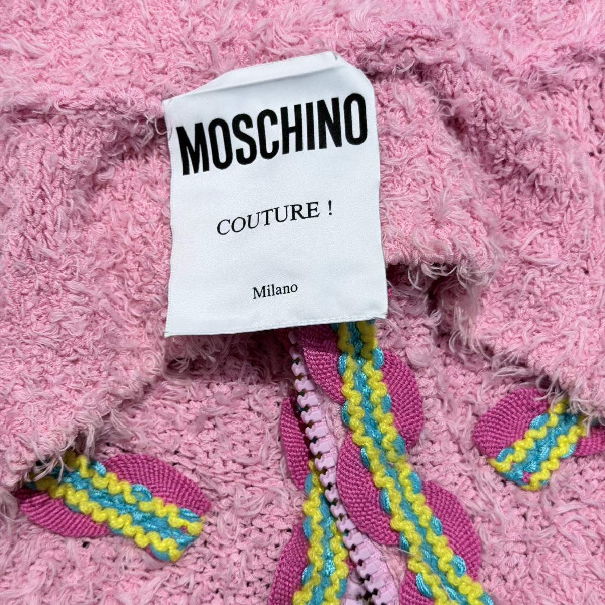 Pink Bouclé Halter Zip Top Moschino SS 2015 by Jeremy Scott