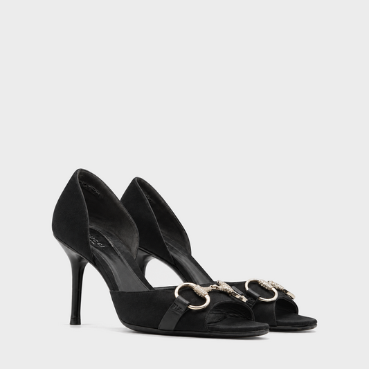 Black Satin D'orsay Heels with Crystal Horsebit Gucci 2004 by Tom Ford