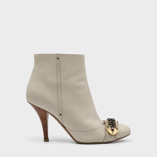 Ivory Leather Padlock Ankle Boots Christian Dior SS 2007 by John Galliano