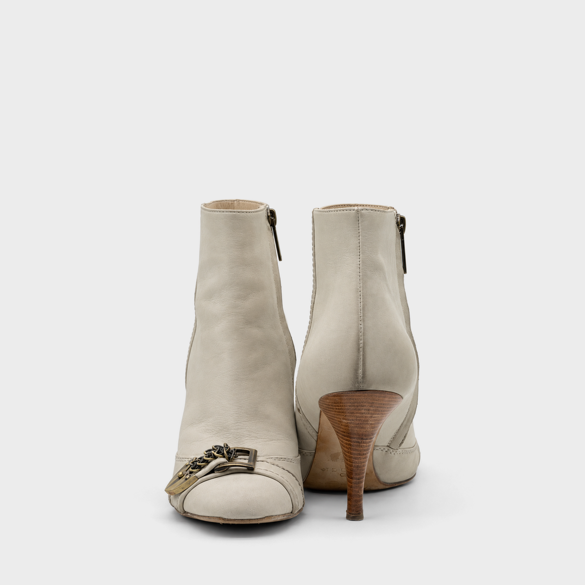 Ivory Leather Padlock Ankle Boots Christian Dior SS 2007 by John Galliano