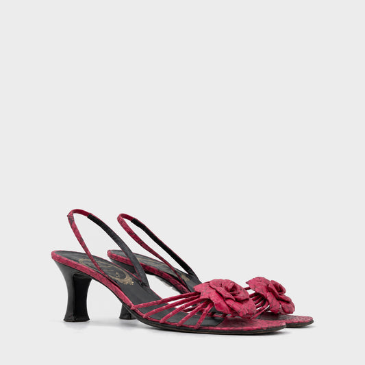 Red Snakeskin Flower Slingback Heels Rene Caovilla