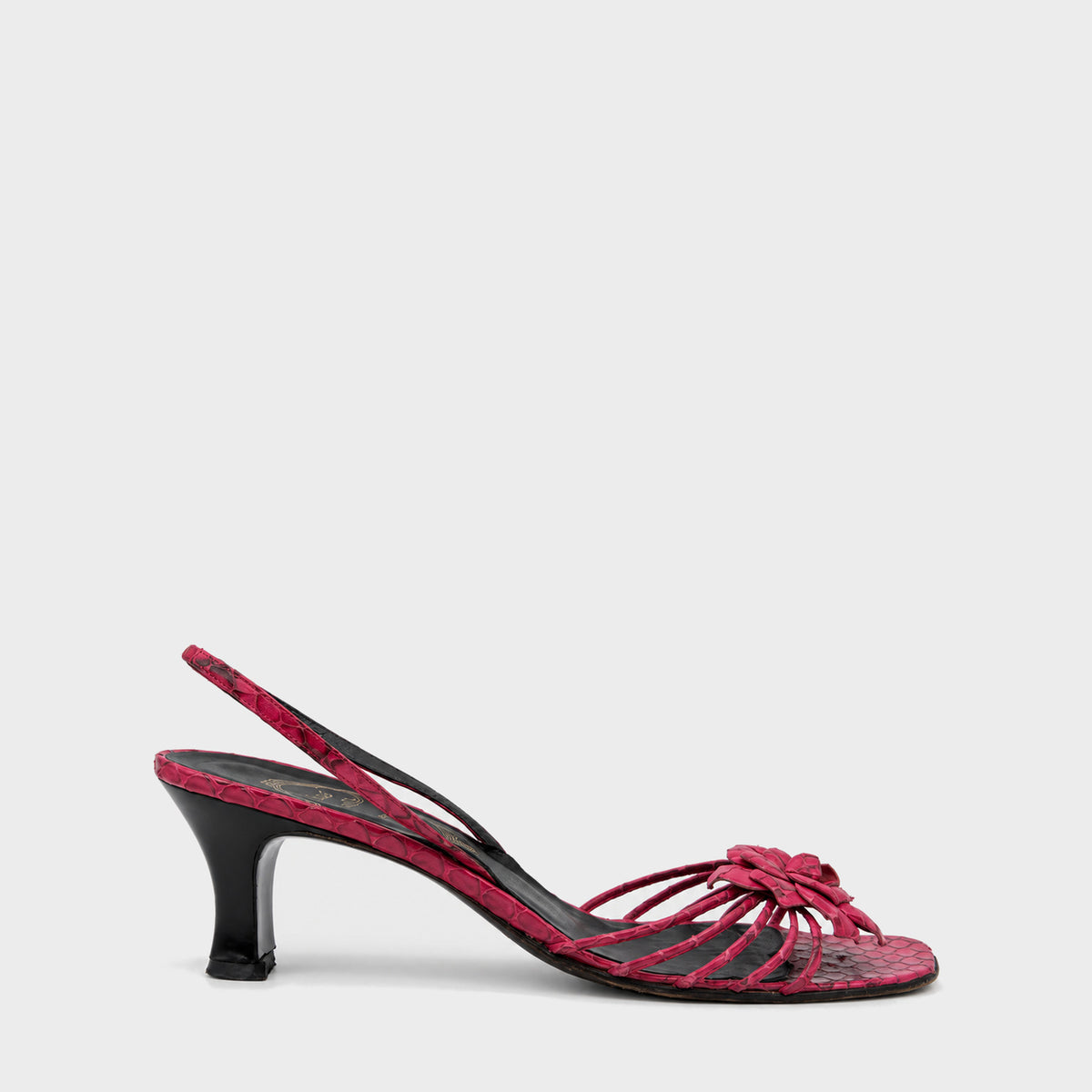 Red Snakeskin Flower Slingback Heels Rene Caovilla