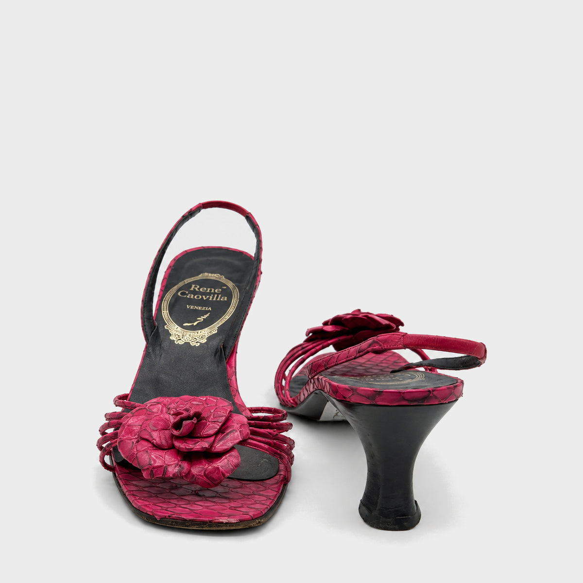 Red Snakeskin Flower Slingback Heels Rene Caovilla
