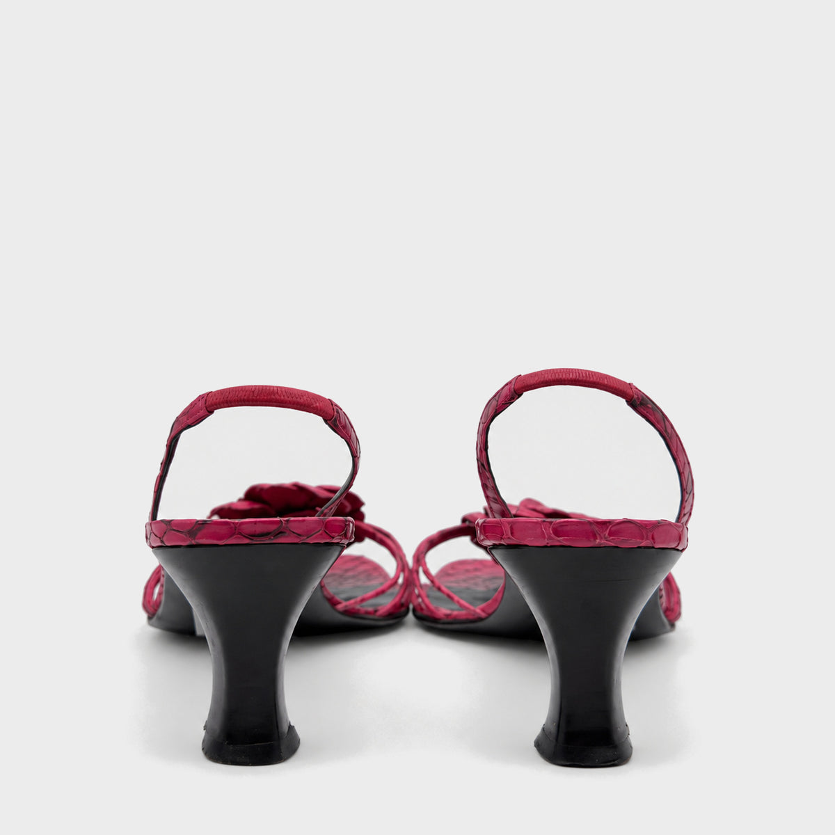 Red Snakeskin Flower Slingback Heels Rene Caovilla