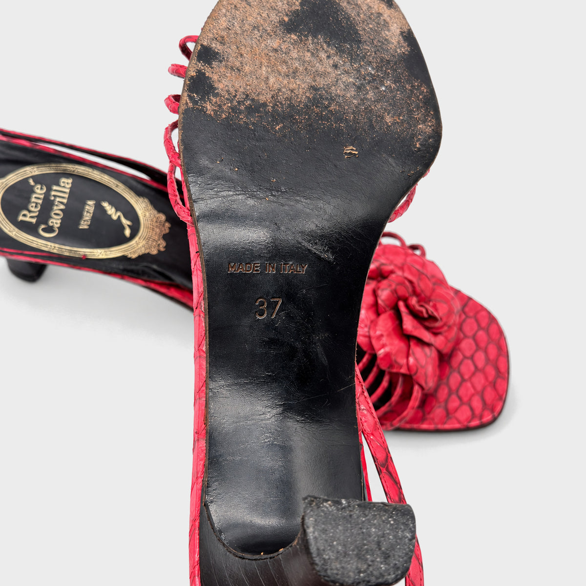Red Snakeskin Flower Slingback Heels Rene Caovilla