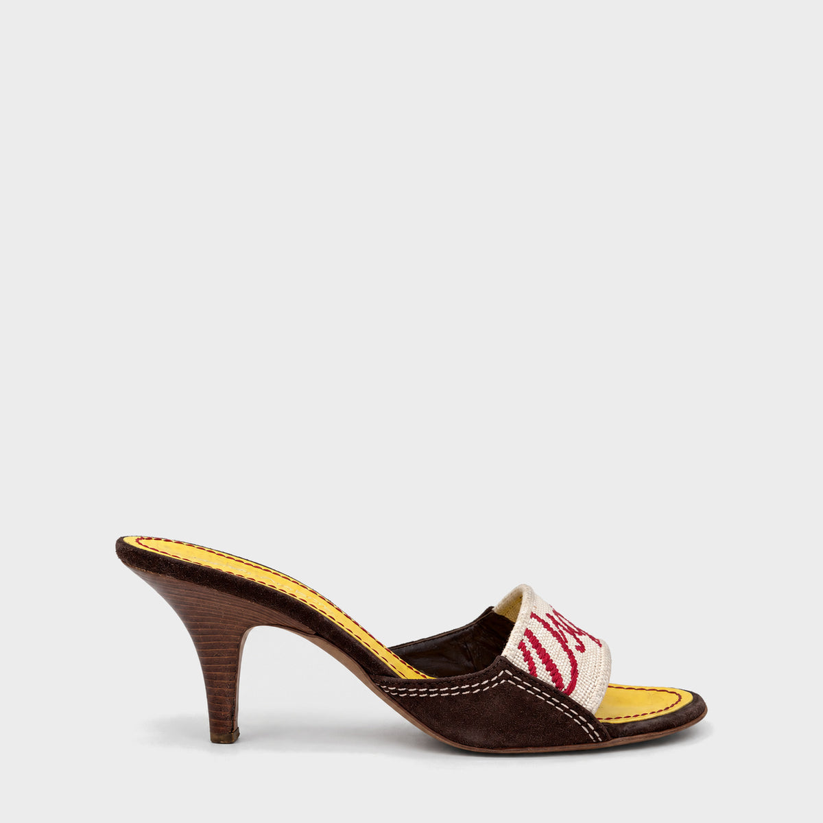 Brown & Yellow Logo Canvas Heeled Mules Dsquared2