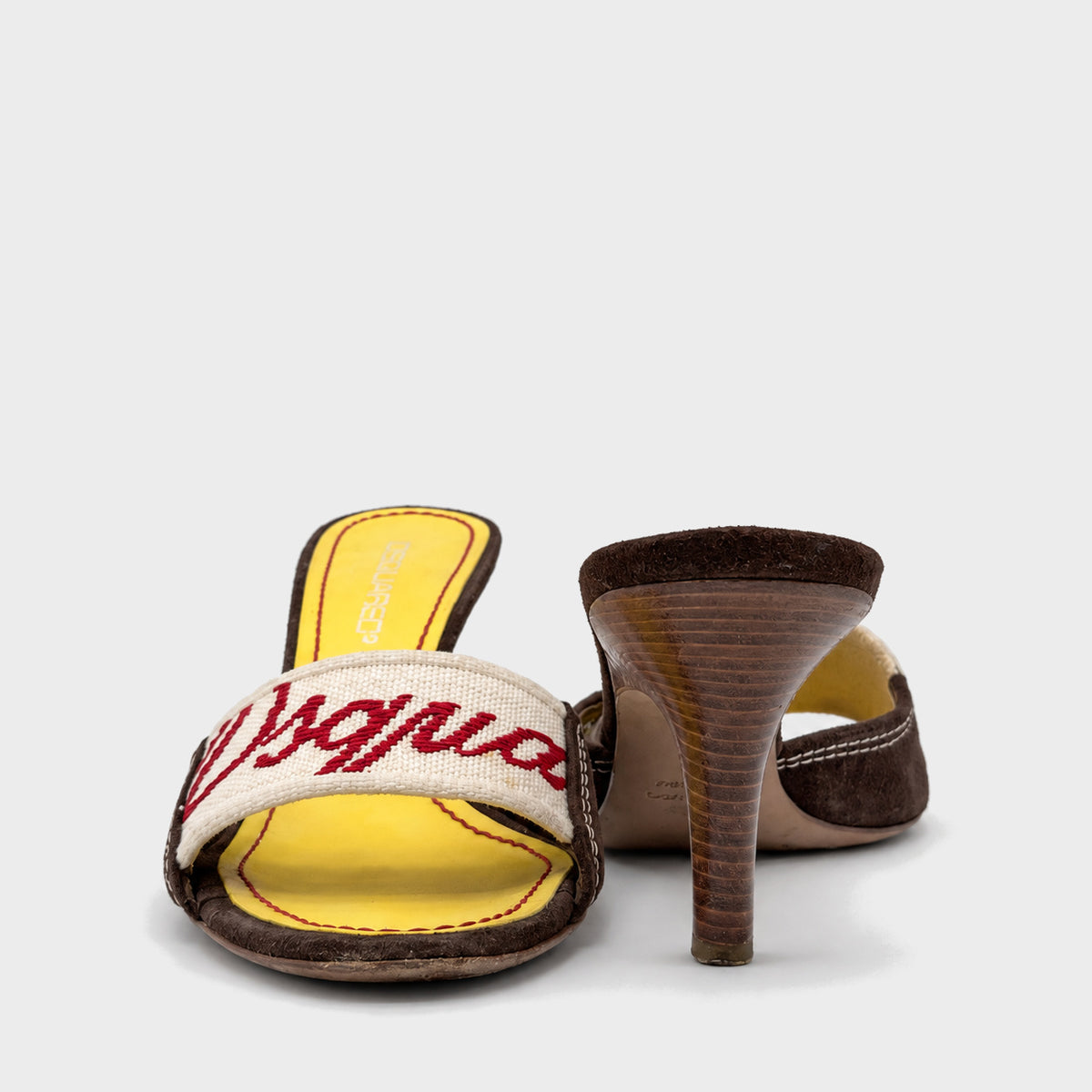 Brown & Yellow Logo Canvas Heeled Mules Dsquared2