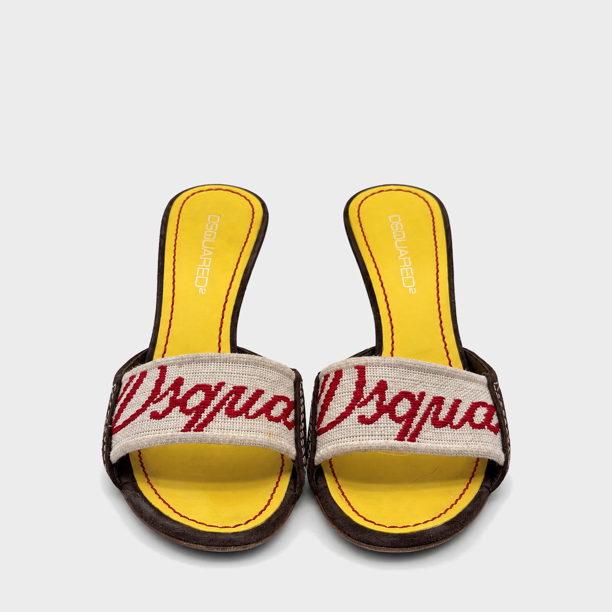 Brown & Yellow Logo Canvas Heeled Mules Dsquared2