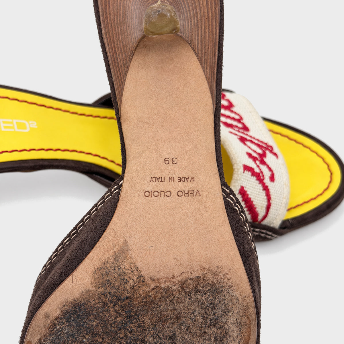 Brown & Yellow Logo Canvas Heeled Mules Dsquared2