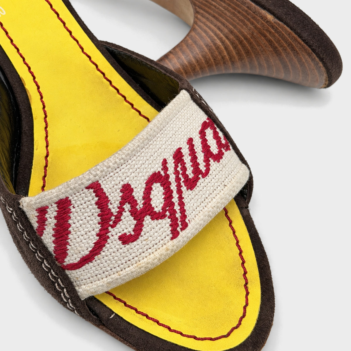 Brown & Yellow Logo Canvas Heeled Mules Dsquared2