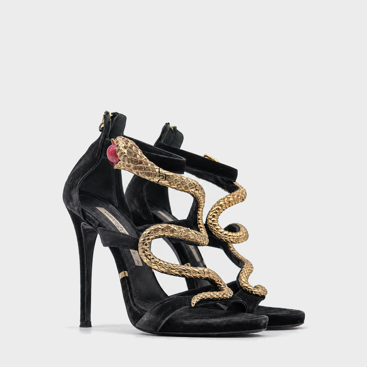 Golden Snake Embellished Black Heels Gianmarco Lorenzi