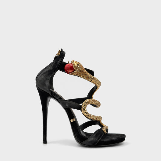 Golden Snake Embellished Black Heels Gianmarco Lorenzi