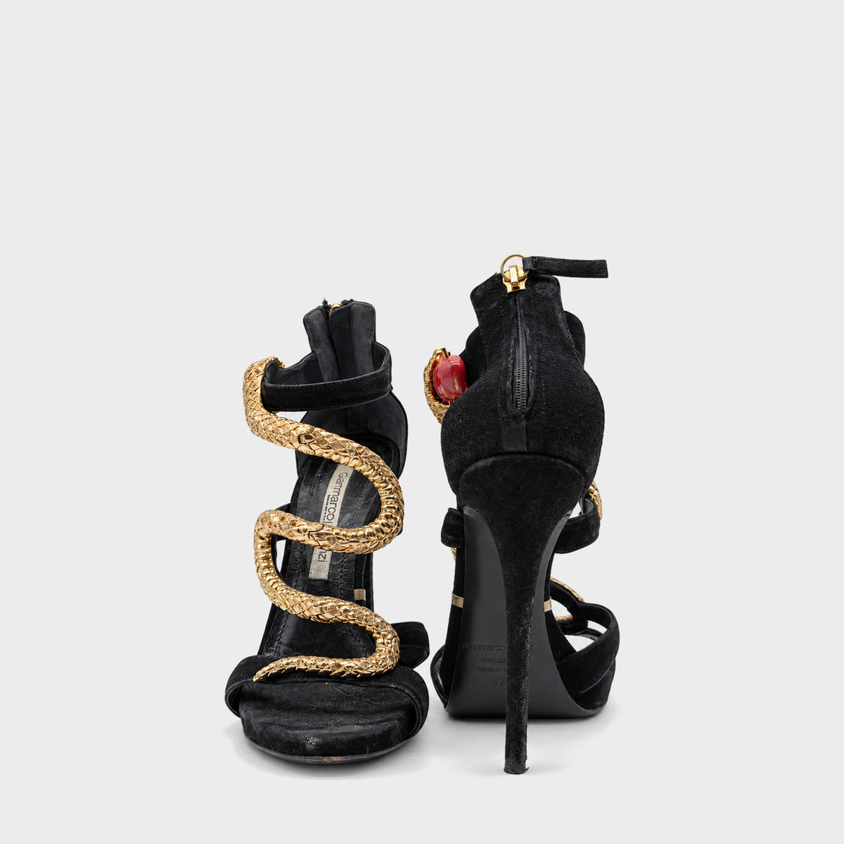 Golden Snake Embellished Black Heels Gianmarco Lorenzi